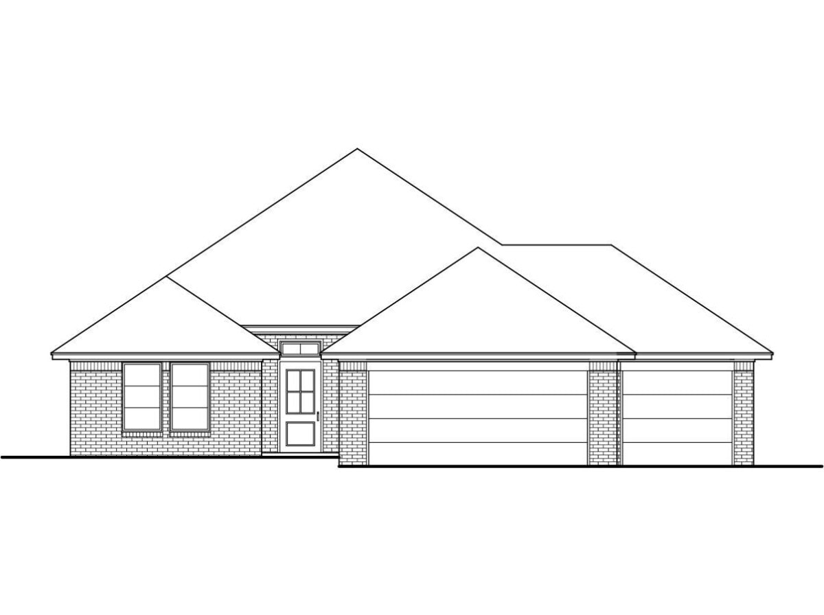 The front elevation of this home plan