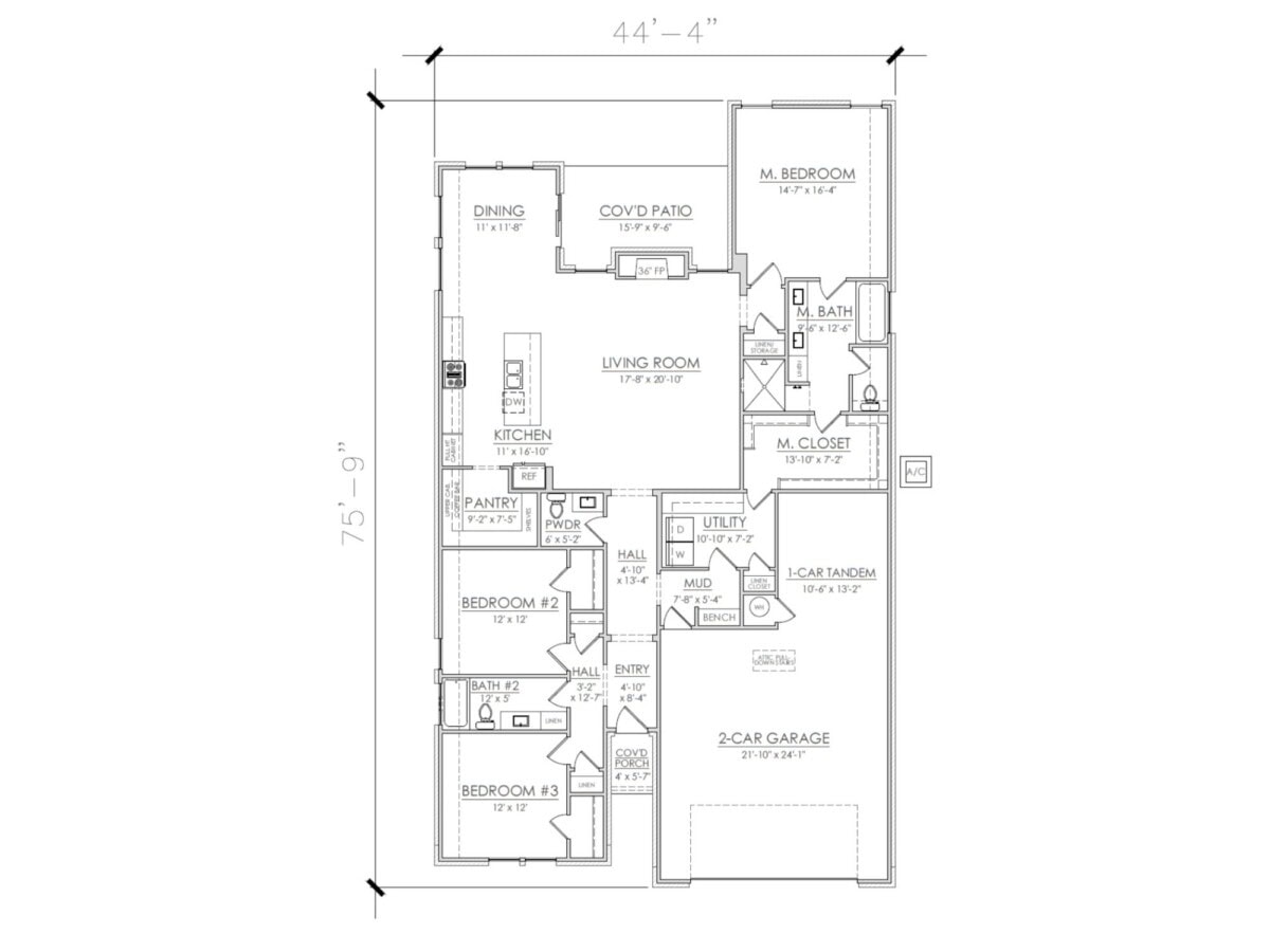 The floor plan for a two bedroom home